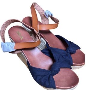 MIA Navy Lorryann Espadrille Navy Knotted Wedge Sandals NWOT